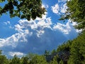 View of the sky and the sun`s rays through the treetops in the Ucka Nature Park, Croatia - Pogled prema nebu i sunÃÂevim zrakama Royalty Free Stock Photo
